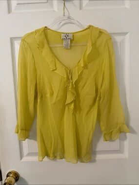 Ice Yellow Ruffle V-Neck Blouse